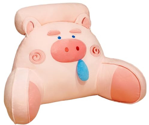 GYCS Reading Pillow, Rückenkissen Mit Armlehnen, Lesekissen Für Bett, Bettsessel Rückenlehnenkissen Rückenstütze, Ergonomisches Bett Kissen Rückenkissen, Samt Lesekissen Zum,Pink Pig,75x50cm