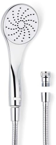 Preval® Duschset, Duschsystem, Wasserspar-Set, Dusch-Wassersparer, Dusche versilbertes Preval® Duschventil inkl. Edelstahl-Brauseschlauch und Handbrause SlimLine weiß Optik verchromt