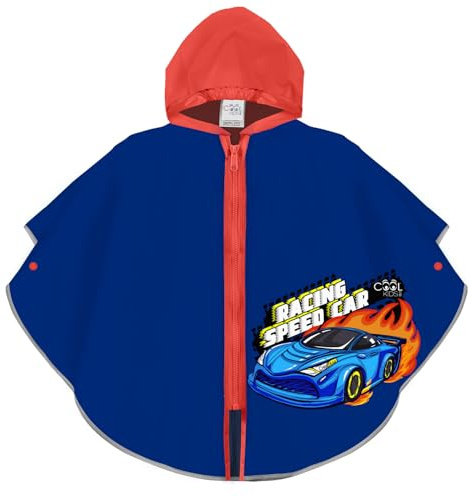 Regnponcho Pojke 3 4 5 6 År med Dragkedja - Regnjacka för Barn Grundskola Vattentät Reflekterande Profiler EVA Material - Regnkappa Poncho med Knappar Regnsäker - PERLETTI (3-6 År, Racing Car)