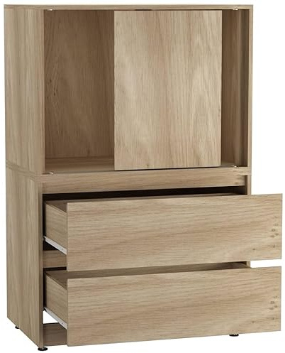 URBNLIVING Modern 2 Door 2 Drawer Storage Cabinet Unit - Sliding Door Cupboard with Drawers, Space‑Saving, Ideas for Home Office, Living Room, Bedroom, Hallway Organization, Freestanding