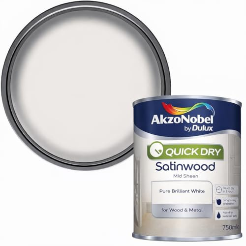 Satinwood 750ML – Quick Dry Interior Wood & Metal Paint – Brilliant White Satin Finish – Durable Mid Sheen for Doors, Skirting Boards, Trim & Furniture