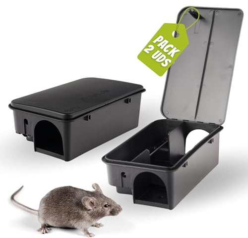 DETRAPS Portacebos para Ratas – Pack de 2 Trampas para Coger Ratas con Llave de Seguridad – Portacebos Ratas 23x13x7 cm – Uso Interior y Exterior – Trampa Ratas doméstico