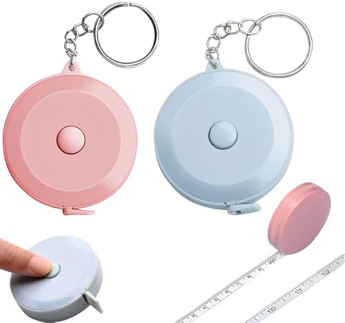 GHPKOTW 2 Pezzi Metro a Nastro Mini Retrattile 2M, Metro Sarta Morbido in PVC, Centimetro da Sarta per Cucito e Misurazione Parti del Corpo, Con Portachiavi