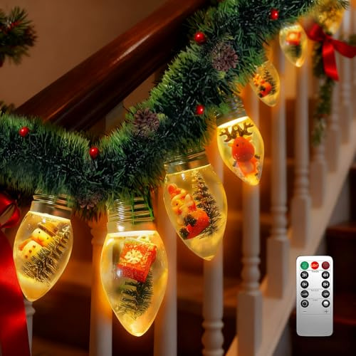 TZQFROCE Weihnachten Schneekugel Lichterkette 2.5m Girlande Weihnachten mit Roten Beeren und Tannenzapfen Weihnachtslichter Lichterkette Dekoration für Zuhause Zimmer Balkon Kaminsims