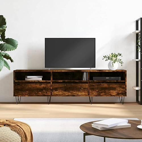 Hoodmeel TV Schrank 150 cm TV lowboard 150 cm Holz TV Sideboard Wohnzimmer TV lowboard Fernsehschrank-R?uchereiche-150x30x44,5 cm