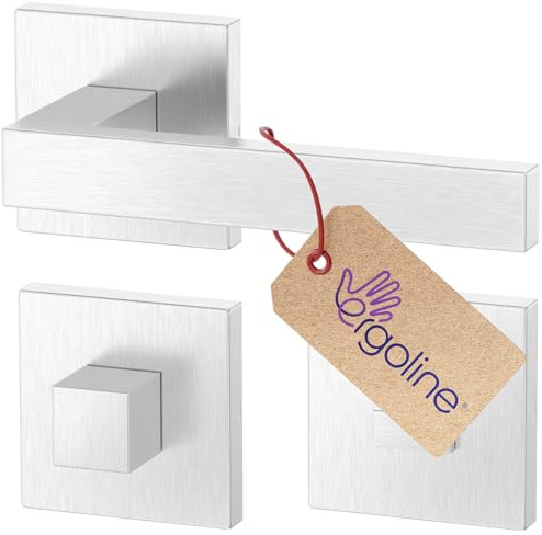 ERGO line CUBE NEO Edelstahl V2A Türbeschlag, Modern Türgriff für Badtüren WC, Eckig, Drückergarnitur, Quadratisch Türbeschlag, Türklinken Innentüren, Türdrücker Edelstahl Matt Gebürstet