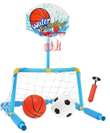 Kustimantu Pool-Basketballkorb | 2-in-1 Pool-Fußballtor | interaktiver Basketballkorb mit 2 Bällen und 1 Pumpe für ab 4 Jahren, Verwendung im Innen- und Außenbereich