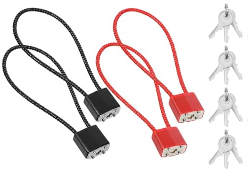 Abiyou Lucchetti in Corda d'acciaio con Chiavi, 4 Pezzi Lucchetti Lunghi a Gancio, Lucchetto Corda con Chiavi,Lucchetto a Cavo,Lucchetto Còrda Acciaio con Chiàvi,per Biciclette,Armadietti(Nero +Rosso)