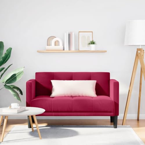 Hoopleep Zweisitzer-Sofa Weinrot 111 cm Samt, Polstersofa mit Federkern, Robustes Wohnzimmer-Möbel für Komfort und Stil