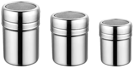3 Pieces Chocolate Shaker Duster, Stainless Steel Powder Shaker with Lid, Coffee and Cocoa Shakers with Fine Mesh Lid, Cappuccino Powder Dispenser, Sprinkler Dredgers for Kitchen Baking