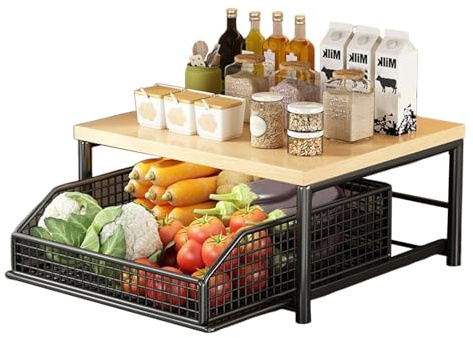 Renopfect Küchenregal Arbeitsplatte 2 Etagen Küchen Organizer Mit Schubladenkorb Metall Gewürzregal Schrank Organizer, Stehend Badezimmer Organize-r, Küchenregal Arbeitsplatte Für Küche, Badezimmer