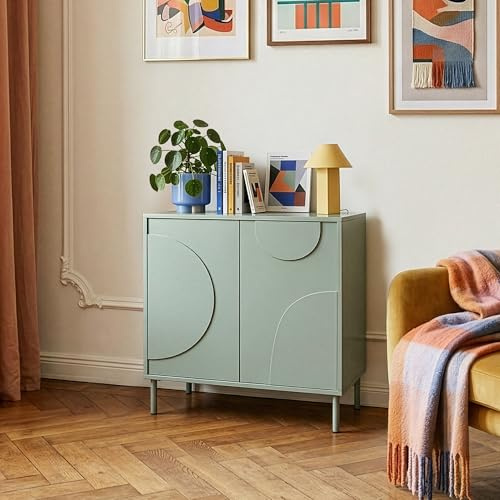 [en.casa] Sideboard Wohnzimmer Holea Kommode schmal Schrank Wohnzimmerschrank mit 2 Türen Push-to-Open Flurschrank Anrichte Schlafzimmer 75 x 70 x 34 cm Salbeigrün