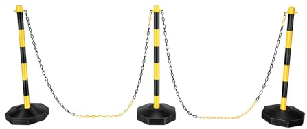 6er Set Absperrpfosten Gelb Schwarz Befüllbare Fußplatte Verkehrspfosten Mit Ketten Für Parkplatz Baustelle Crowd Control Barriere Wetterfest Stabil 85cm