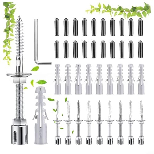 Evenoonest Stainless Steel Wire Trellis, 304 Heavy Duty Anti Rust Rope Grid for Climbing Vines Outdoor Garden Facade Decor 16m Set(10 + accessories)