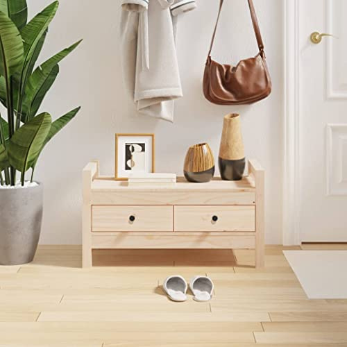 Ordellia Hallbänk av massiv furu 80 x 40 x 43 cm med 2 lådor, sittkista och förvaringsutrymme, som garderob för hall, hall, sovrum och vardagsrum