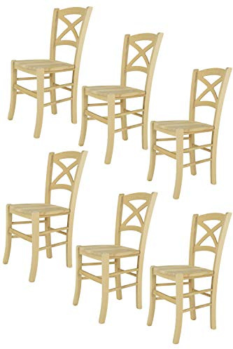 t m c s Tommychairs - 6er Set Stühle Cross für Küche und Esszimmer, robuste Struktur aus poliertem Buchenholz, unbehandelt und 100% natürlich, Sitzfläche aus poliertem Holz