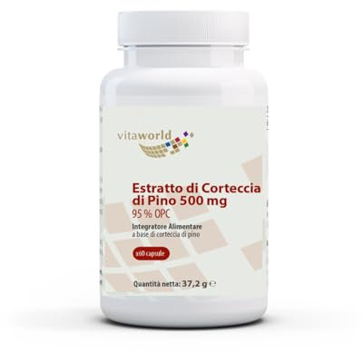 Vita World Pack di 3 Estratto di Corteccia di pino 500 mg ad alto dosaggio OPC proantocianidine oligomeriche 3 x 60 capsule, Vegano Made in Germany