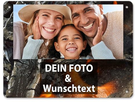Blech-Schild mit Foto und Text selbst gestalten/Personalisierbar mit eigenem Bild als Metall-Poster / A5 (15x20cm) im Querformat/Asche 2