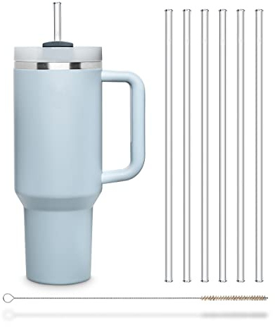 HALM pajitas de vidrio 6x 30 cm de largo para Stanley Cup Quencher Tumbler y botellas hasta 0,5 litros + cepillo de limpieza apto para lavavajillas - reutilizables