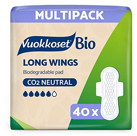 Vuokkoset Bio Binden extra lang, biologisch abbaubar, Bio-Baumwolle - 4x10 Stück Multipack