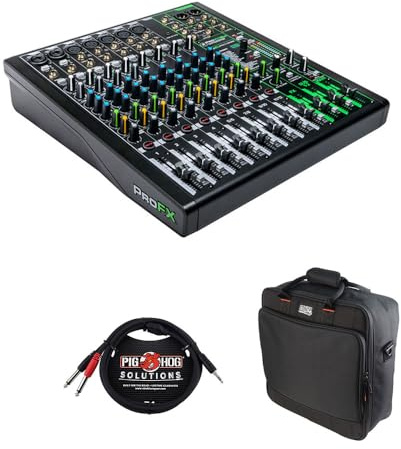 Mackie ProFX12v3 12-Channel Sound Reinforcement Mixer with Built-In FX, Gator Cases G-MIXERBAG-1515 Mixer Bag & Stereo Cable 10ft Bundle