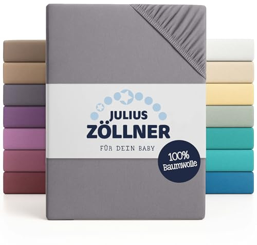 Julius Zöllner Jersey Spannbettlaken für Baby- & Kinderbett, Größe: 60x120cm / 70x140cm, 100% Jersey-Baumwolle, Oeko-TEX Standard 100 Zertifiziert, 1er Pack, Anthracite