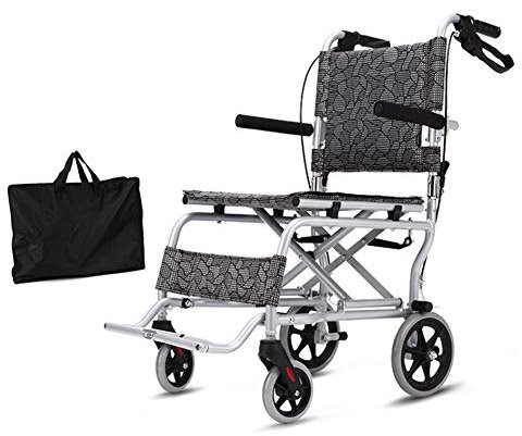 Rollstuhl, Faltrollstuhl, Aluminium,Transportrollstühle, Zusammenklappbarer tragbarer Internat-Reiserollstuhl mit Handbremse, mit Tragetasche, tragbarer Reiserollstuhl für ältere Menschen und Kinder