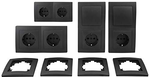 MC POWER - FLAIR - Wand Steckdosen und Schalter Set | Starter | 16-teilig | anthrazit, matt