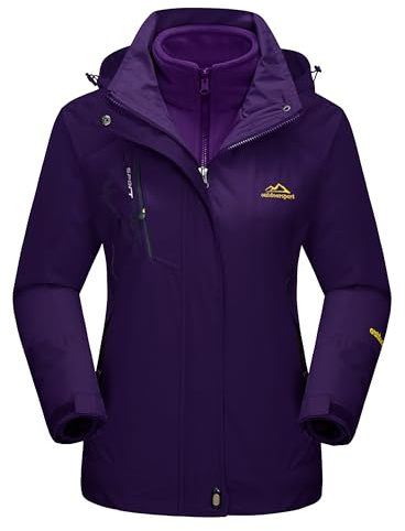 MAGCOMSEN Winter Coats for Women Waterproof Insulated Snow Jacket Fleece Lined Jacket 3 In 1 Jacket Snowboarding Jacket Dark Purple L
