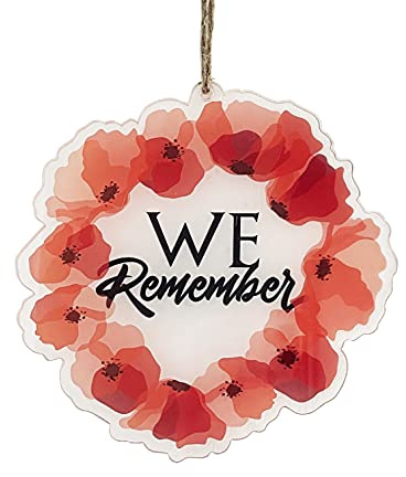 Suncatcher Large (200 x 200mm) - Remembering Our Heroes - Red Wreath Poppy Tribute for Remembrance Day, Anzac Day, Armistice Day