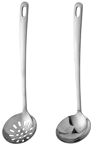 304 Stainless Steel Flatware Serving Utensils, Skimmer Slotted Spoon and Soup Ladle,Serving Utensil Set,[Rustproof, Heat Resistance,] Dishwasher Safe (Skimmer Slotted Spoon and Soup Ladle)