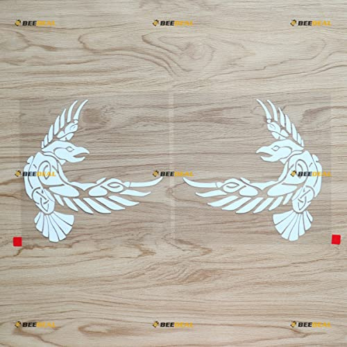 Odin Rabe Aufkleber Sticker Vinyl Wikinger Nordisch Nord Keltischer Knoten - Paar Weiß, 15,2cm - Spiegelbilder Umgekehrt - für Auto Boot Laptop 05242