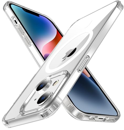 tigratigro Cover Magnetica per iPhone 14, Compatibile con MagSafe Ricarica Wireless, Anti Ingiallimento, Antiurto di Grado Militare, Custodia magnetica, Retro Antigraffio Trasparente