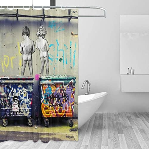 Jianghu Art Banksy Leinwanddruck Badvorhang Wasserdichtes Badezimmerdekor mit 12 Haken Duschvorhang Dekorationen 180x200cm/71x79in(BxH) Duschvorhang
