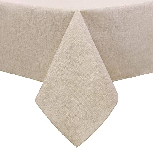 Hiasan Tischdecke Outdoor Wetterfest Leinen Abwaschbar, Beige 135x180 cm | Tischdecken Leinenoptik, Kratzfest Tischtuch Wasserabweisend mit Lotuseffekt für Wohnzimmer Esszimmer Party Garten Balkon