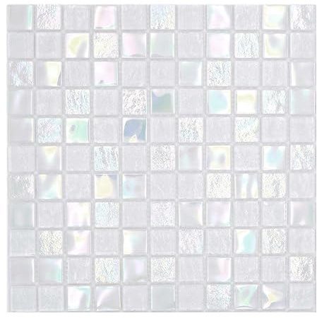 Glasmosaik Mosaikfliese small flip flop irisierend weiss mehrfarbig Wand Fliesenspiegel Küche Dusche