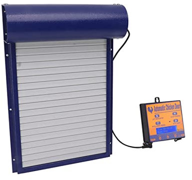Automatische Hühnertür, Hühnerstall, solarbetrieben, Türöffner für Hühnerstall, automatische Hühnerklappe, LED-Anzeige, Lichtsensor, Fernbedienung (blau)
