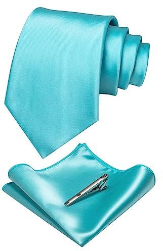 JEMYGINS Herren Satin Krawatte Set-Krawatte & Einstecktuch & Krawattenklammer