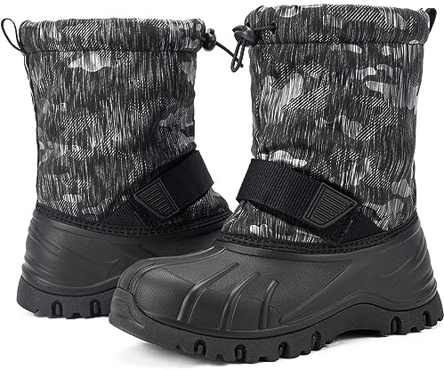 Yeerovan Boys Girls Snow Boots Winter Waterproof Anti-Slip Anti-Collision Cold Weather Shoes(T8 Black/Grey 32)