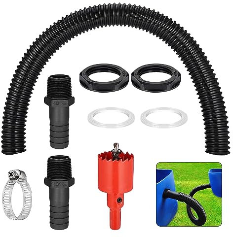 1 Zoll (25mm) Regentonnen Verbinder Set, Regentonnen Verbindungsset, 50cm Verbindungsschlauch Und 2 Schlauchstutzen 25mm Mit Kontermutter für Regentonne Wassertanks Zisternen