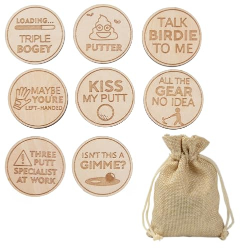 SG Store Golfballmarkierer Golf Markern, Lasergraviertes Rundes Holz, Lustige Serie, Golf-Zubehör für Putting-Green, Ausrichtungs-Ballmarker mit Kordelzug, 25 X 3 Mm