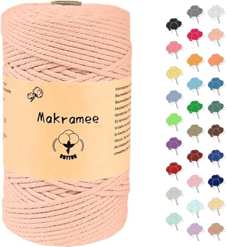 Uvolo Makramee Garn 3mm x 200m, Makramee Baumwollgarn, Baumwollgarn für Blumenampel Basteln, Pflanzenbügel und DIY Handwerk Mit Papierbox