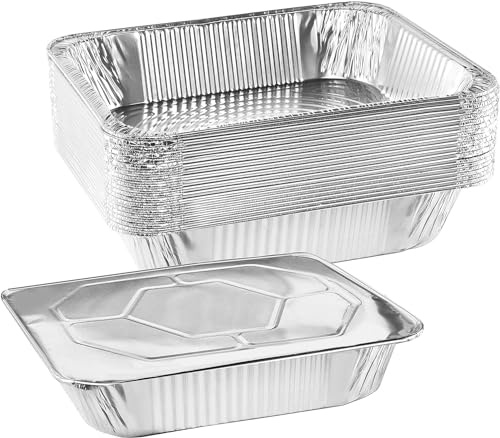Ulalaza 10 pezzi quadrati 37X27X7,4 cm vassoi usa e getta in foglio di alluminio contenitori per arrostire contenitori in carta stagnola per la cottura al forno conservazione congelata degli alimenti