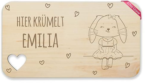 Frühstücksbrettchen Holz Herz - Hier krümelt Name Hase I Hasen I Bunny I Kaninchen I Rabbit Geschenk Ostern - 22,5x12,5 - Holz - oster