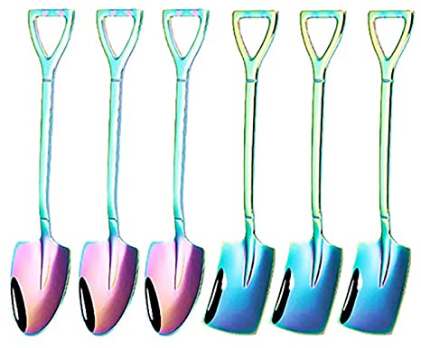 6Pcs Dessert Spoon Set, Shovel Shape Spoon Pointed Spoon Coffee Tea Sugar Stirring Spoon Cake Dessert Spoon Stainless Steel Spoons Cocktail Stir Spoons Ice Cream Fruit Spoon for Home(02)