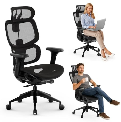 SENSE7 Nobu Silla de Oficina Ergonómica – Sistema de Soporte Lumbar Innovador, Reposabrazos 3D Ajustables, Función de Balanceo, Respaldo de Malla Transpirable, Postura Saludable, Trabajo