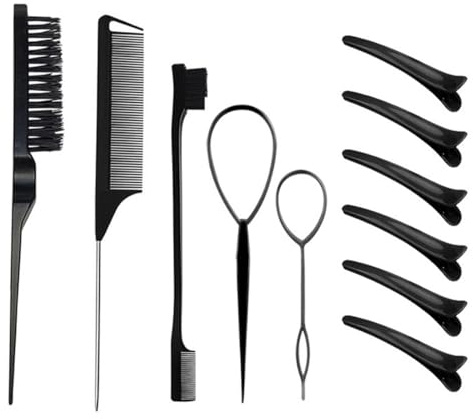QEDBOJE 11 pezzi Spazzola Per Capelli Antistatico In Setola Con Pettine A Coda Di Topo, Spazzola Per Gel Per Capelli Per Capelli Di Bambini E Peli Randagi (Nero)