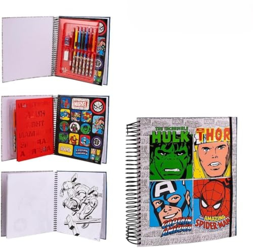 Marvel Avengers Super Activity Album for Kids, 8-in-1 Colouring & Craft Set with Colouring Sheets, Markers, Crayons, Stickers, Templates, Pencil, Eraser & Sharpener, Creative Gift Set for Kids
