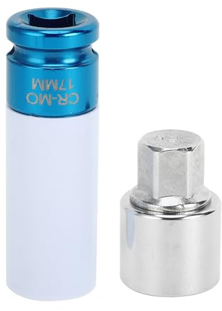 VekAuto Dado di Bloccaggio Ruota Compatibile per Volkswagen, Resistente #527 in Acciaio Legato Cromato Tono Argento con Adattatore per VW