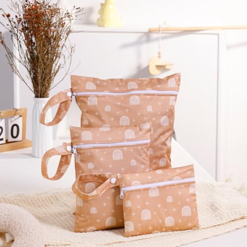 Treer 3 Stück Baby Windeltasche Stoffwindeln Nasstaschen Wiederverwendbare mit Zipper,Organiser Beutel Druck im Pastoralen Stil, Wasserdicht Waschbar Windeltasche für Unterweg (Regenbogen)
